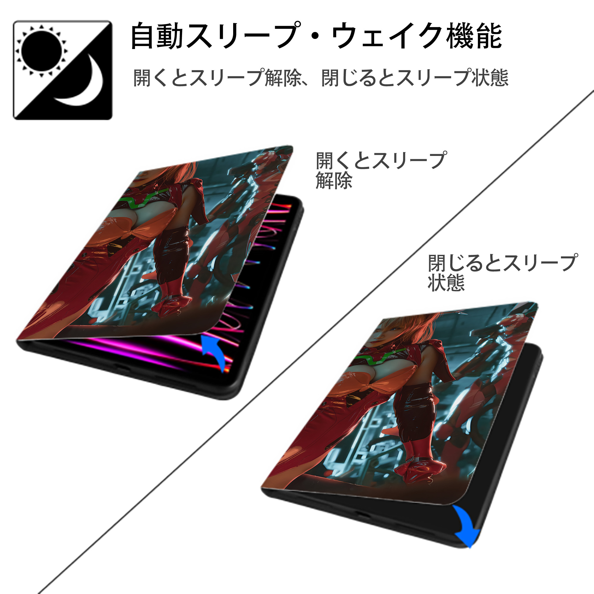 EVA 新世紀エヴァンゲリオン IPadケース ペンホルダー付き ブックスタイルデザイン