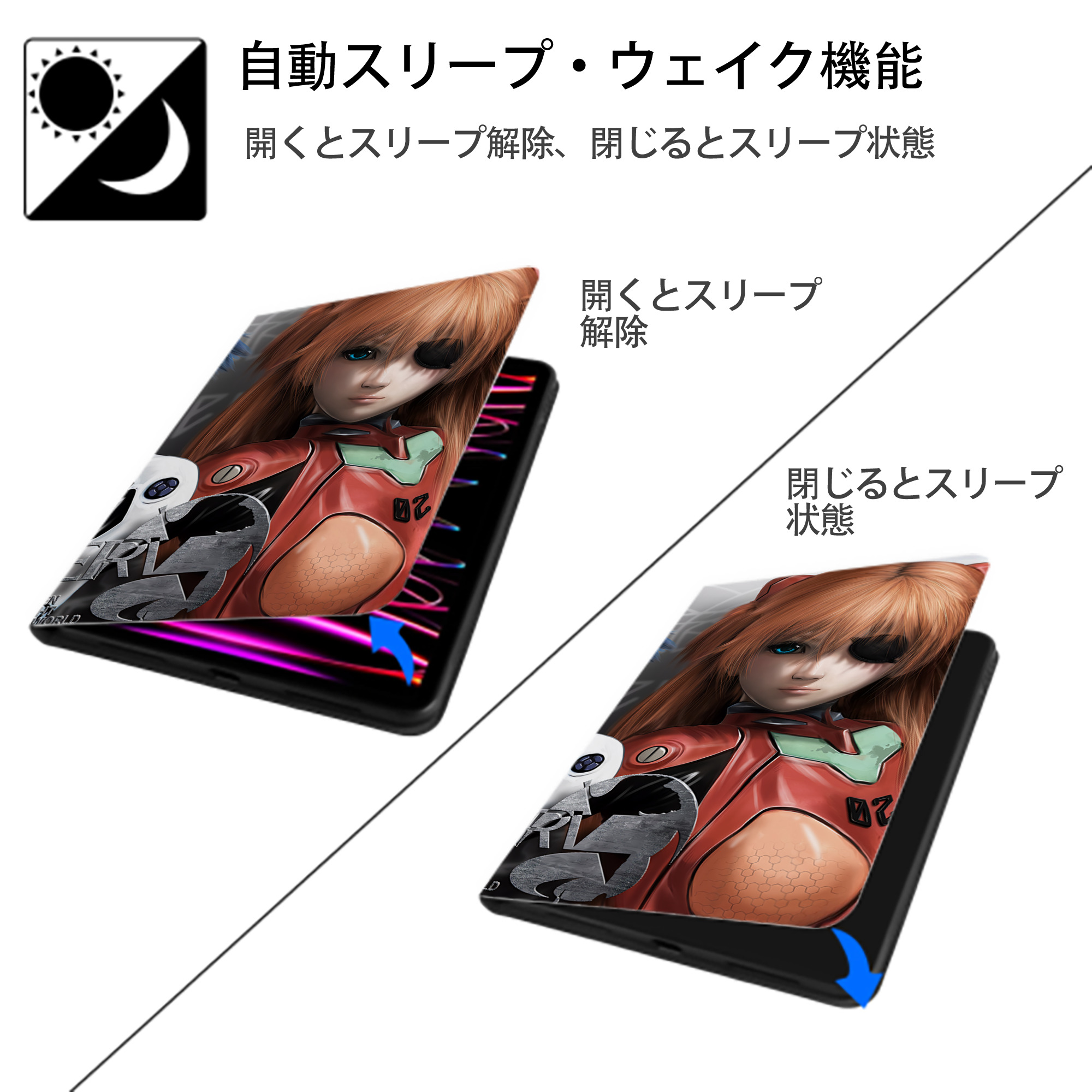 EVA 新世紀エヴァンゲリオン IPadケース ペンホルダー付き ブックスタイルデザイン