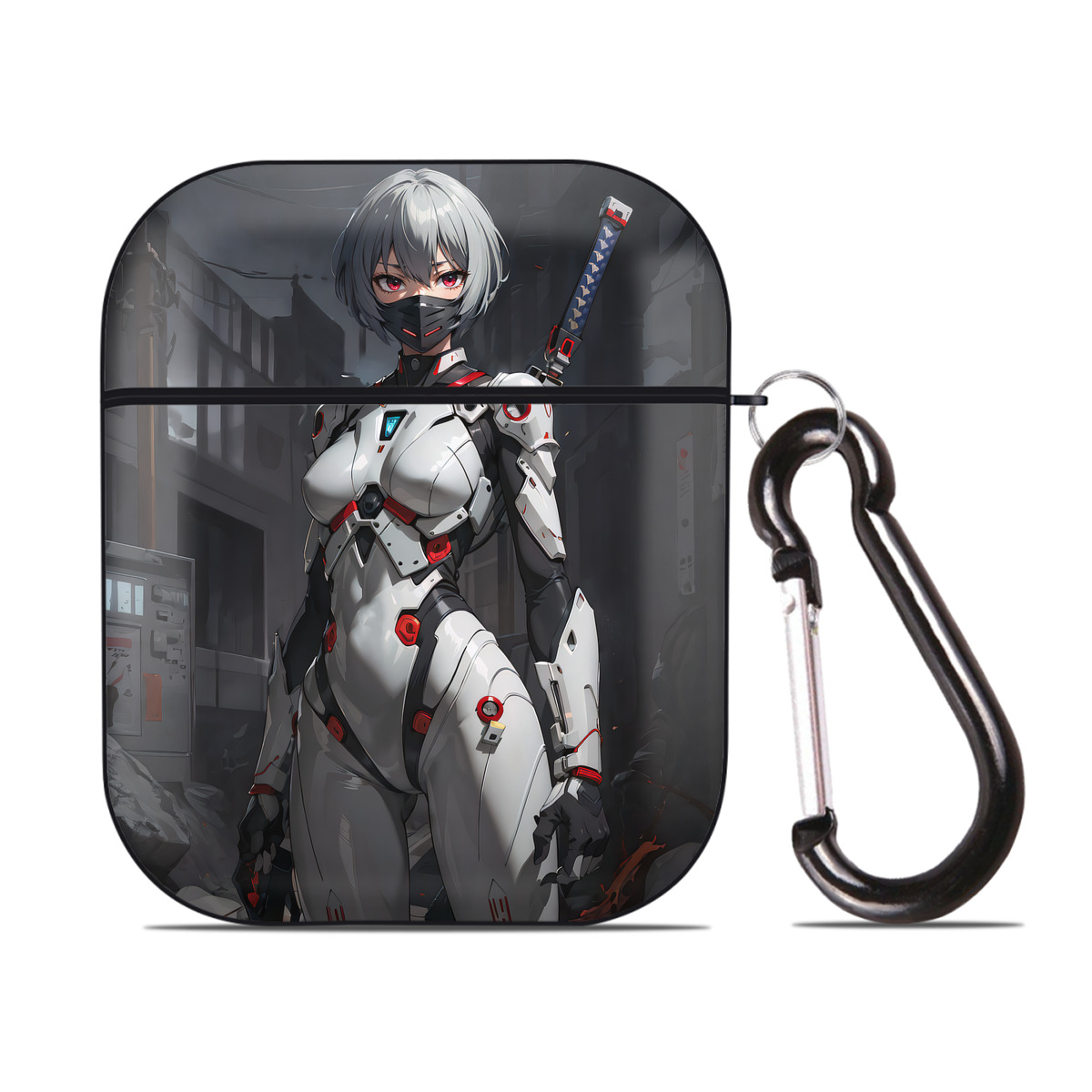 （画像用） EVA 新世紀エヴァンゲリオン AirPods 第2世代保護ケース ハードシェル ブラック 耐衝撃・防指紋・カラビナ付き